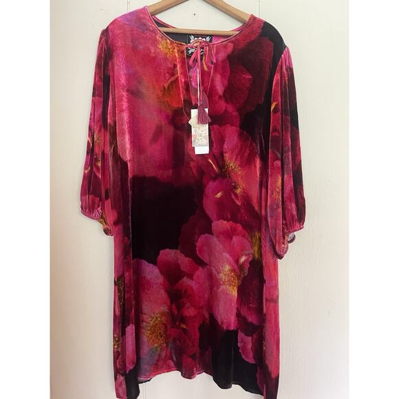 Johnny Was Ruby Bloom Velvet Vesna Silk Blend Mini Shift Dress $350 XL NWT - Picture 2 of 6